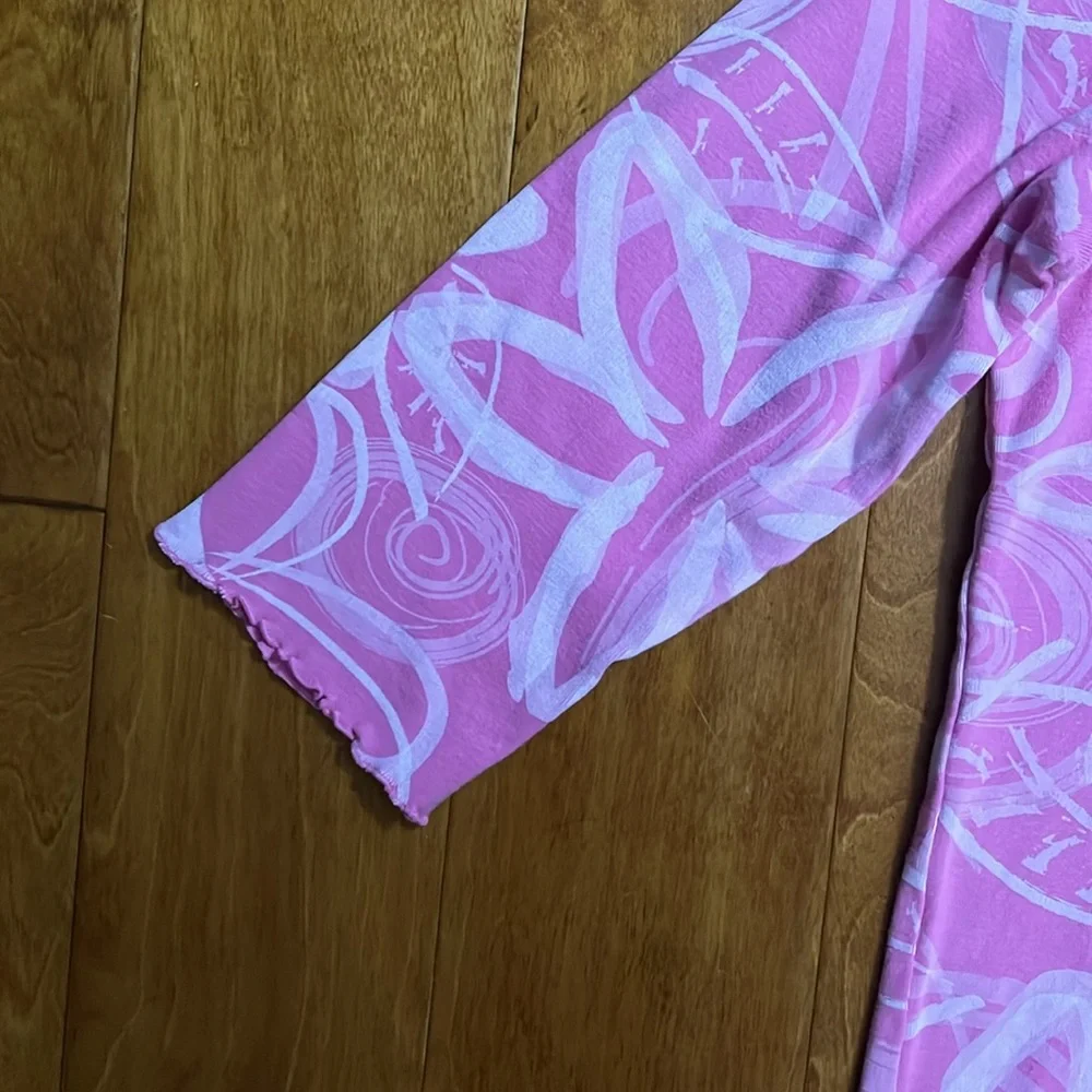 Fresh Produce Pink Floral Top V-Neck 3/4 Sleeves Preppy Casual Cottagecore USA - Picture 4 of 10